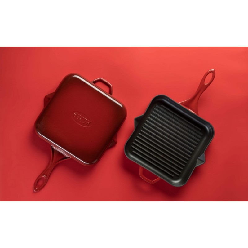 Emaillierte grillpfanne Gusseisen Hosse, Rubin, 28x28cm | Grillpfanne Gusseisen | Gusseisenpfanne |