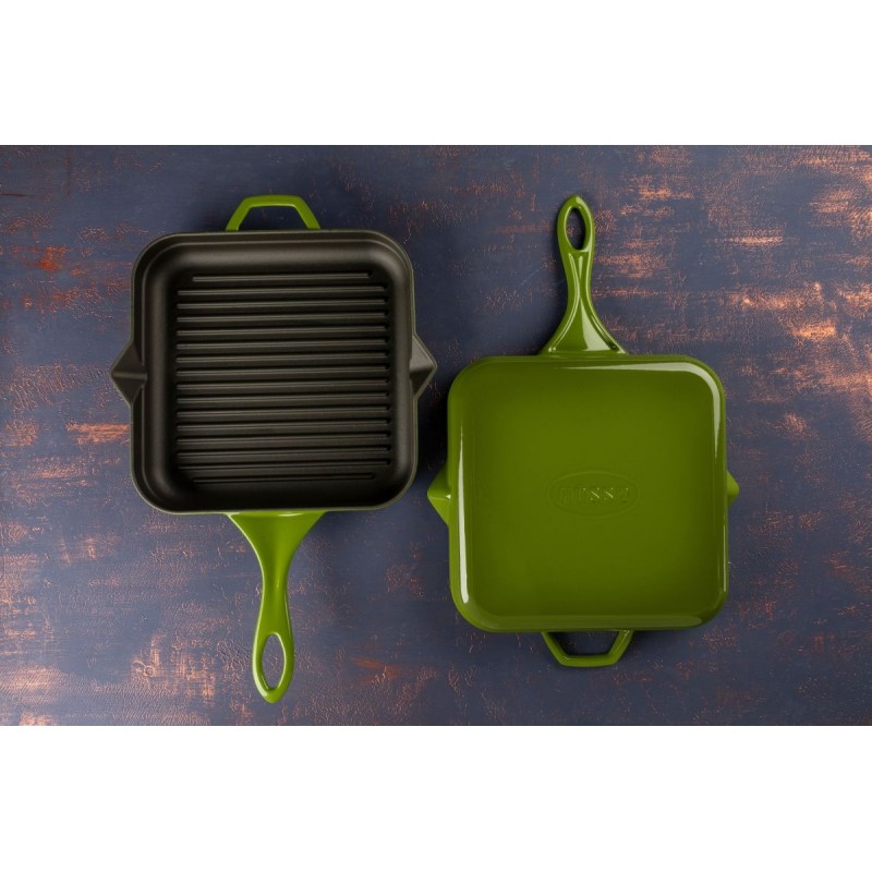 Emaillierte grillpfanne Gusseisen Hosse, Bamboo, 28x28cm | Grillpfanne Gusseisen | Gusseisenpfanne |